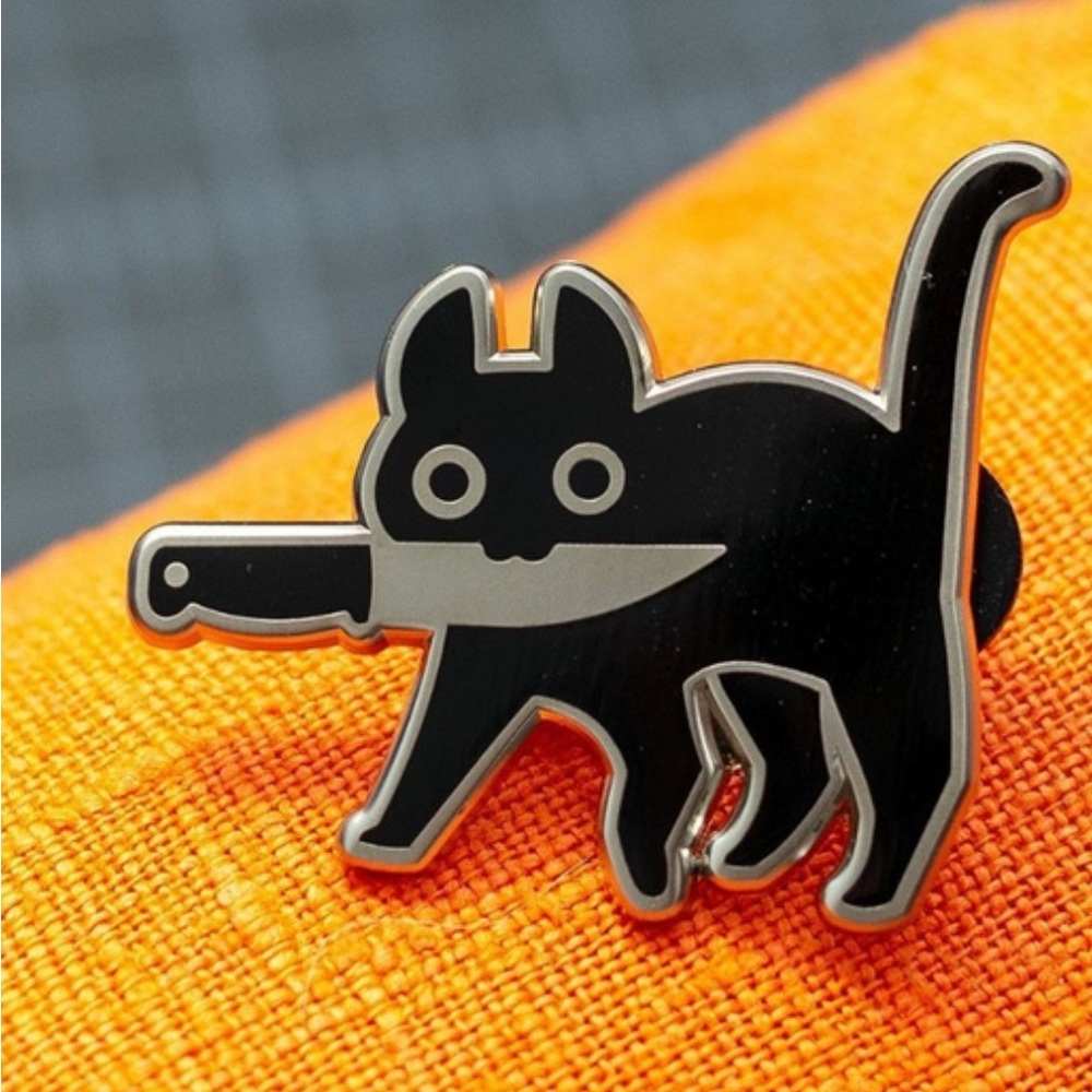 Hilarious Black Kitty with Knife Enamel Pin
